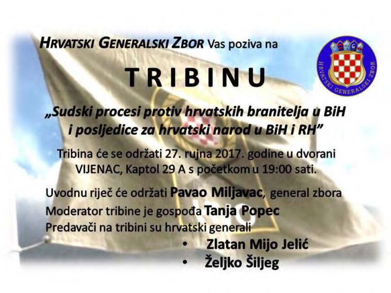 Tribina: Sudski procesi protiv hrvatskih branitelja u BiH i posljedice za hrvatski narod