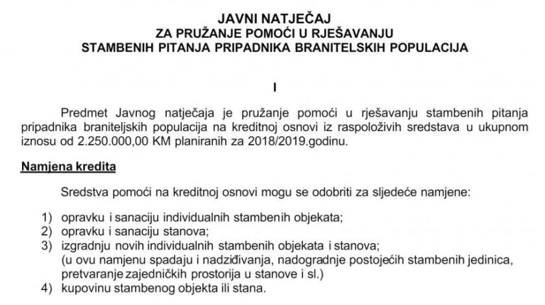 Poziv svim obiteljima branitelja HVO-a: Fond za rješavanje stambenih pitanja…