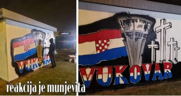 (FOTO)MUNJEVITOM AKCIJOM PONOVO NASLIKAN POBRISANI MURAL GRADA HEROJA VUKOVARA!…VUKOVAR-MJESTO POSEBNOG DOMOVINSKOG PIJETETA!!